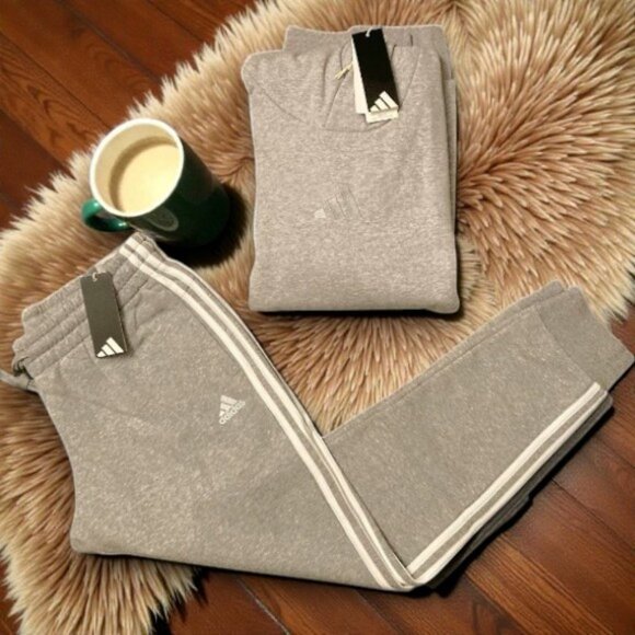NWT ADIDAS 2 PC HOODIE SWEATSHIRT AND JOGGER GREY MATCHING SET M XL OUTFIT - Picture 3 of 3